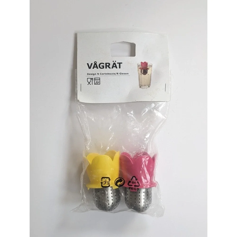 IKEA VAGRAT Flower Themed Stainless Steel Tea Infusers Set of 2 Pink Yellow NIP‎